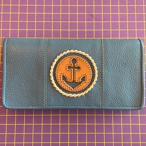 Brighton Blue Leather Slim Anchor Wallet